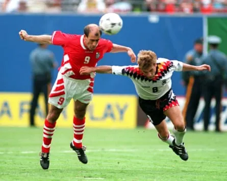 Bulgaria’s Yordan Letchkov beats Germany’s Thomas Hassler to score the winning goal in the 1994 quarter-finals in Meadowlands, New Jersey Bulgaria’s Yordan Letchkov beats Germany’s Thomas Hassler to score the winning goal in the 1994 quarter-finals in Meadowlands, New Jersey