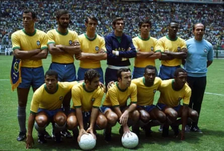 Brazil’s team pose before taking on England at the 1970 World Cup in Guadalajara.