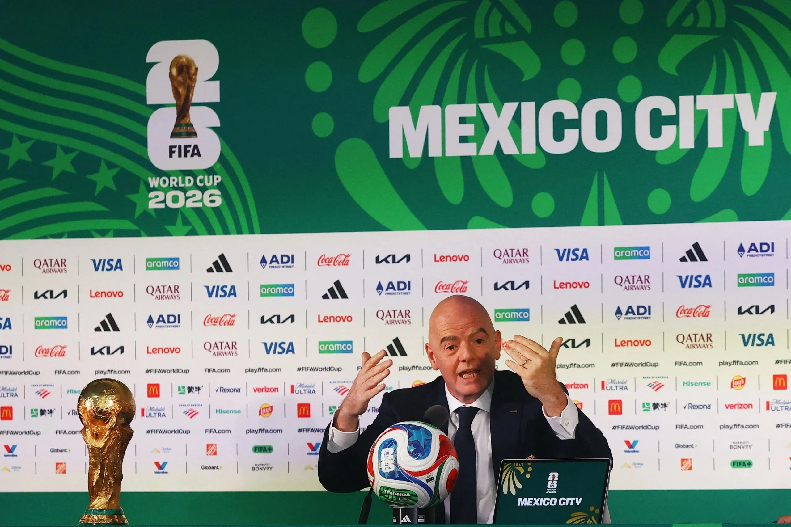 Gianni Infantino holds a press conference before the World Cup.