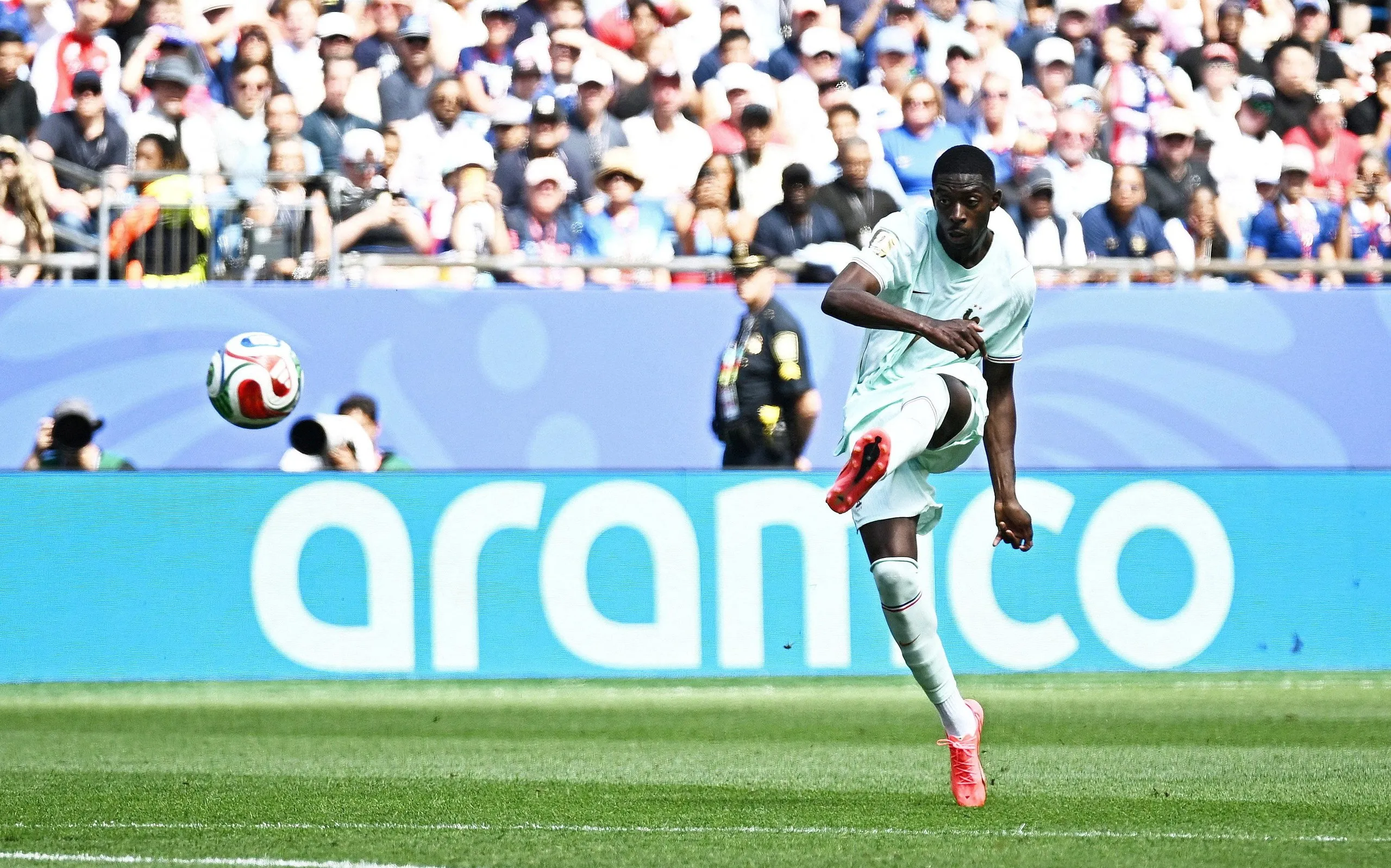 Ousmane Dembélé scores his second goal of the game for France