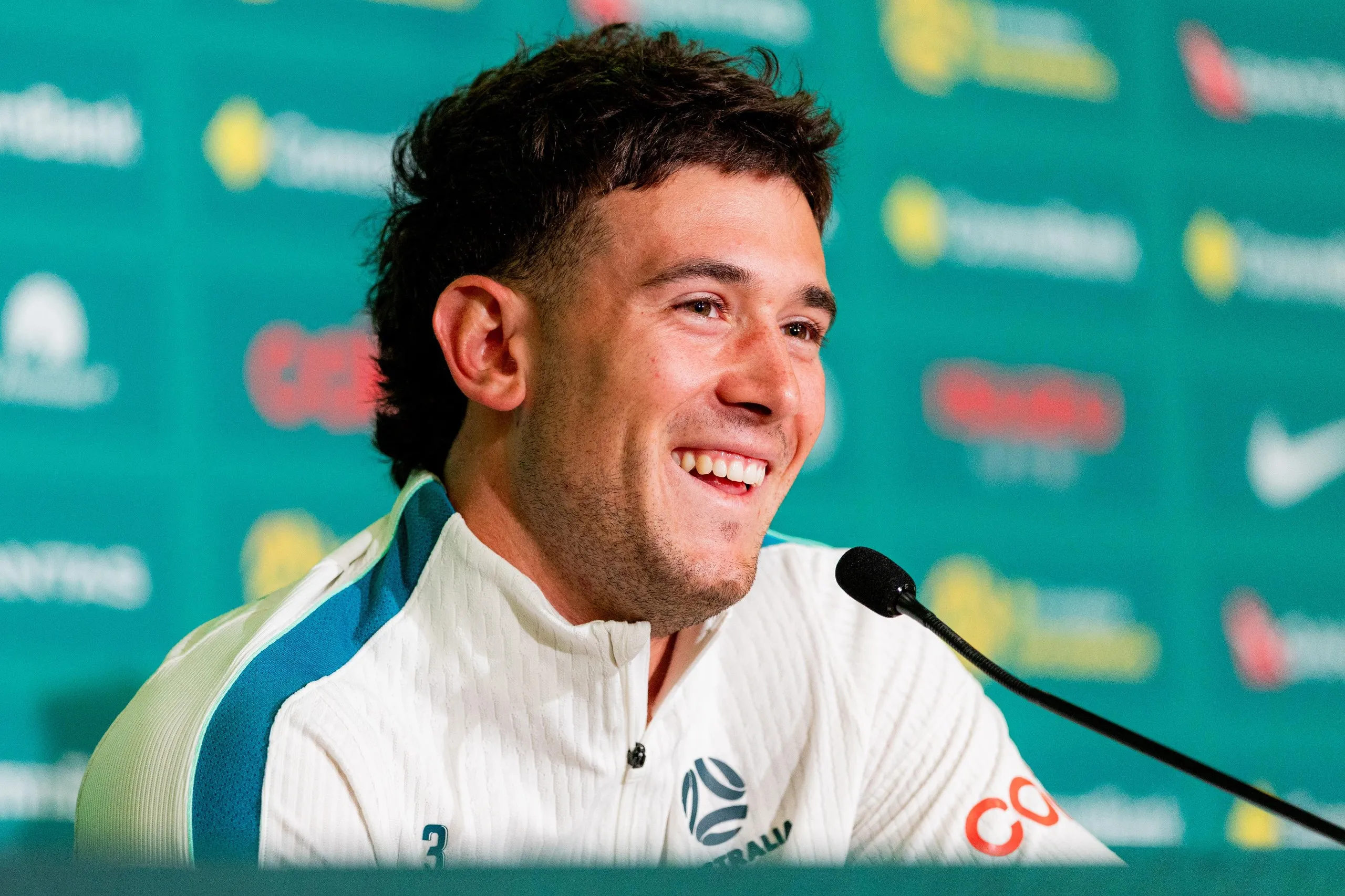 Alessandro Circati speaks at a Socceroos media conference