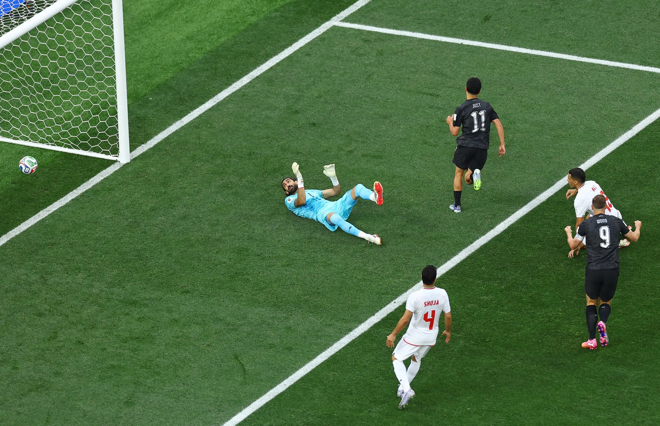 New Zealand’s Elijah Just scores their first goal
