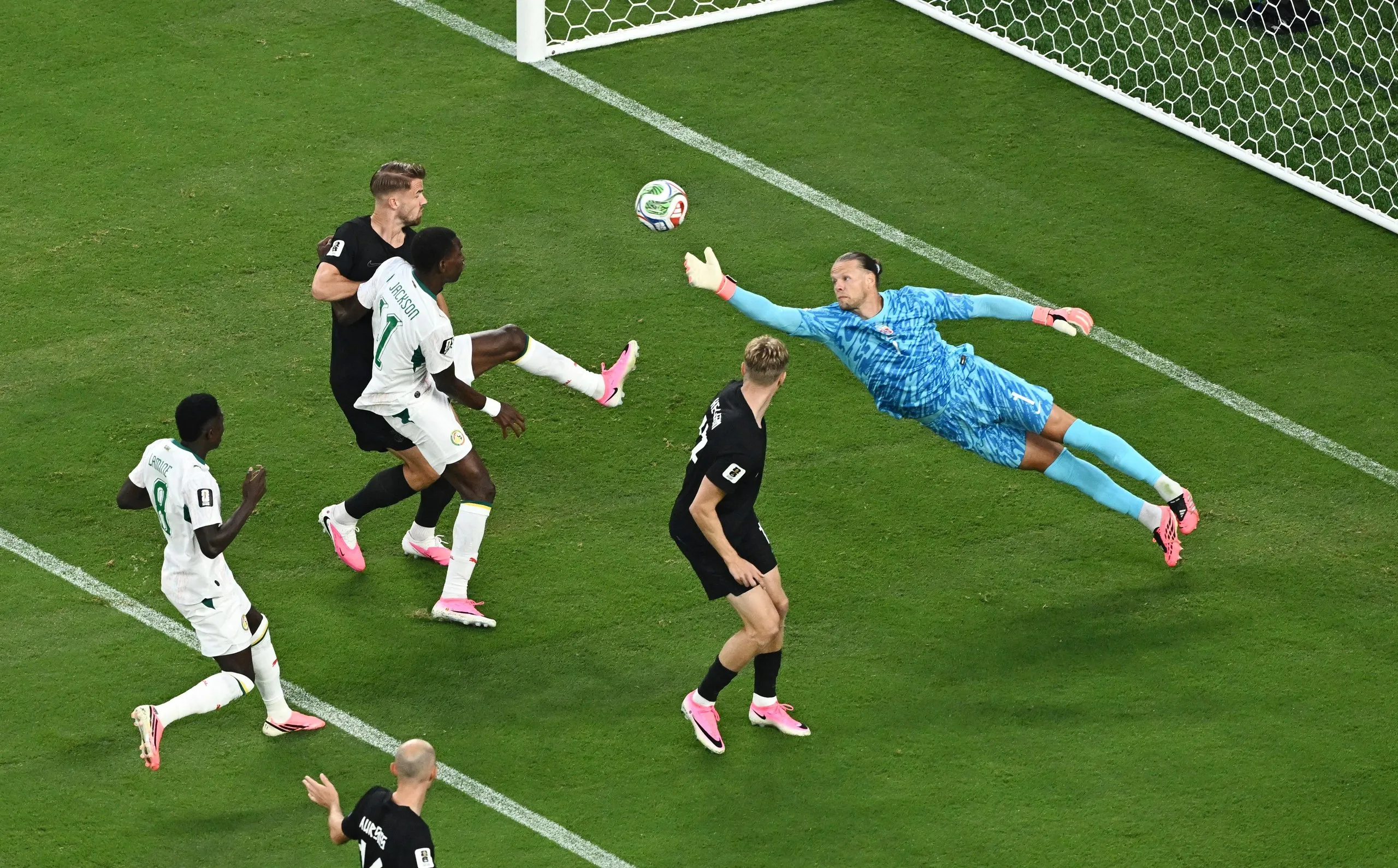 Ørjan Nyland saves from Nicholas Jackson.