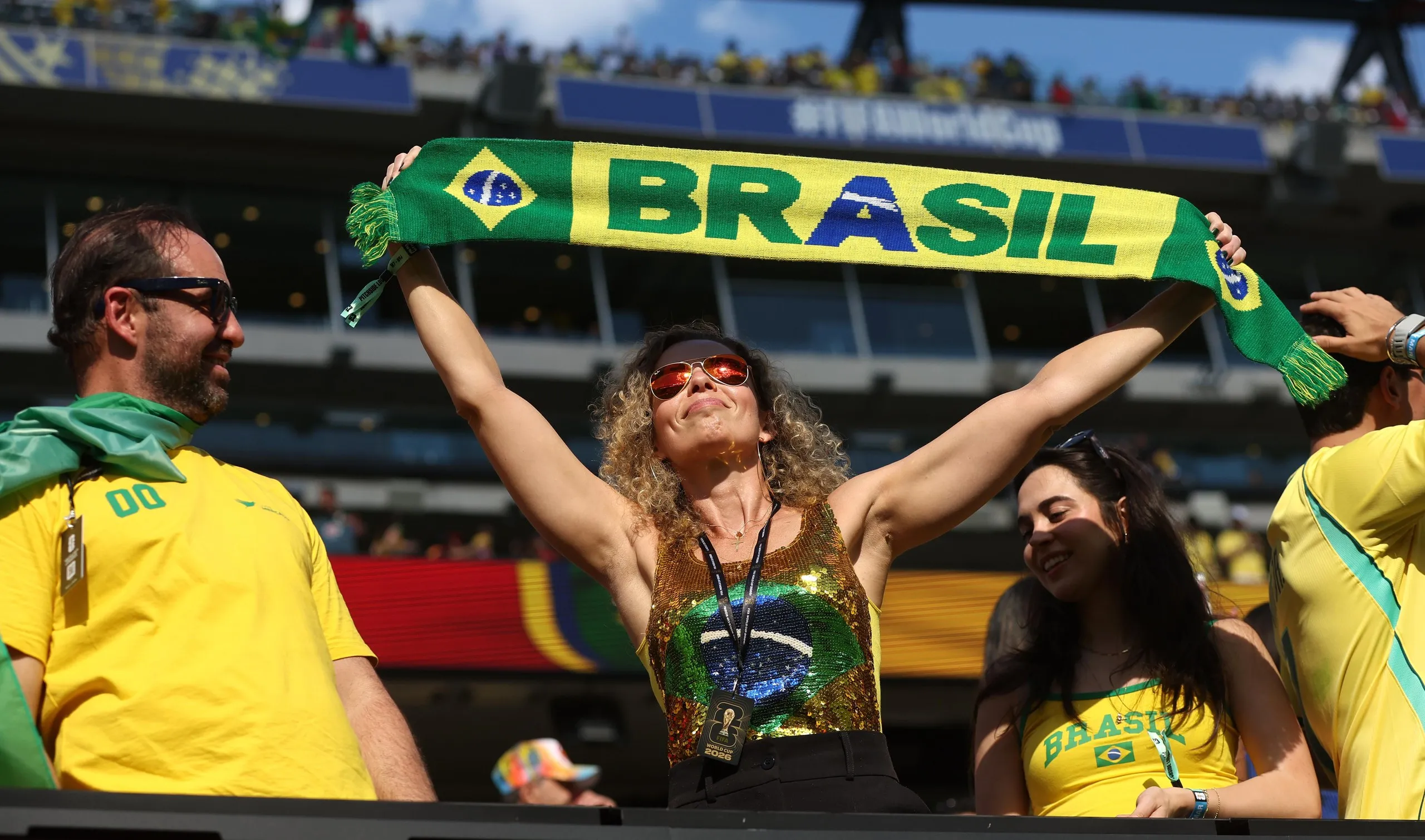 A Brazil fan with a scarf at the Morocco game