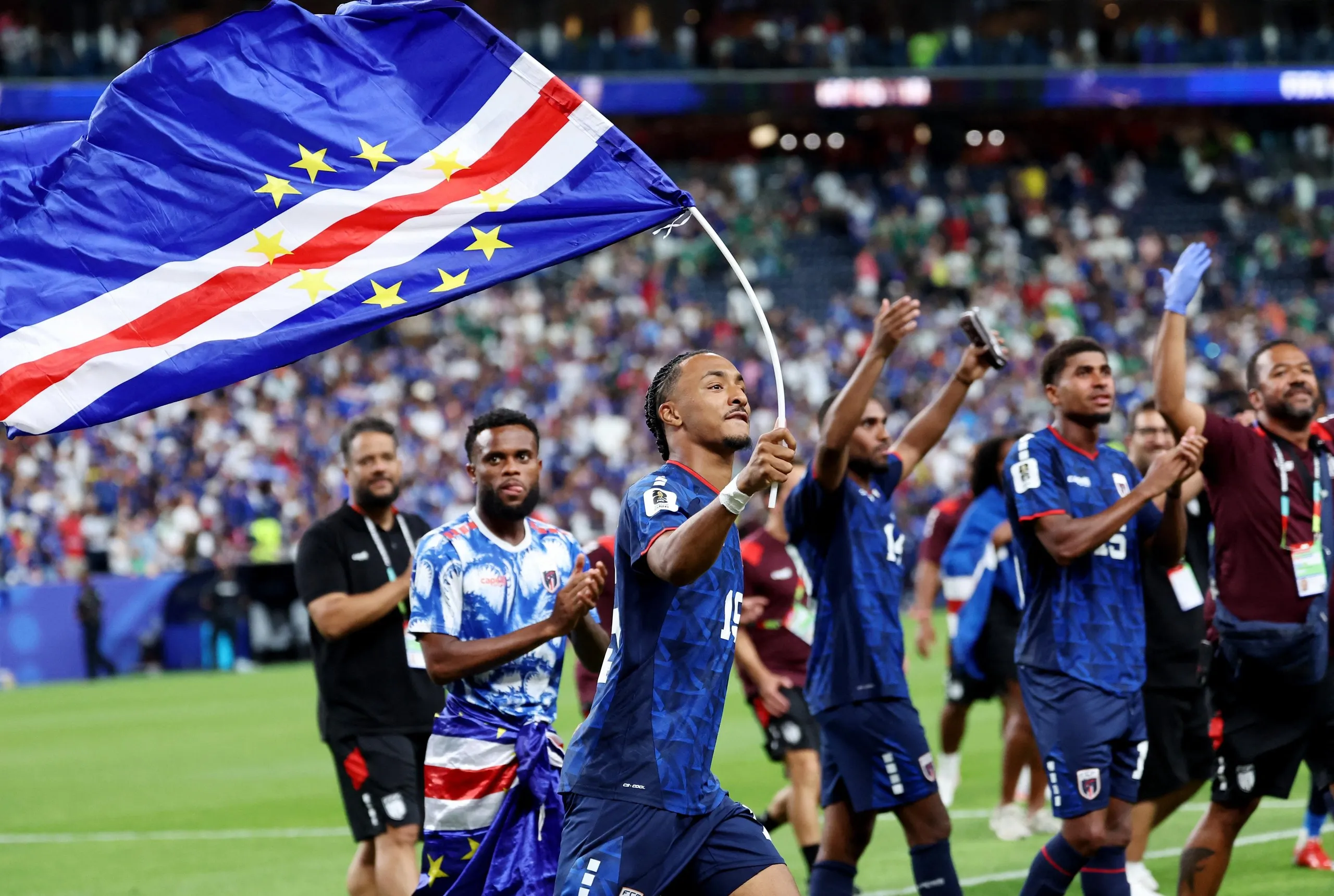 Dailon Livramento celebrates after Cape Verde qualify for the knockout stages.