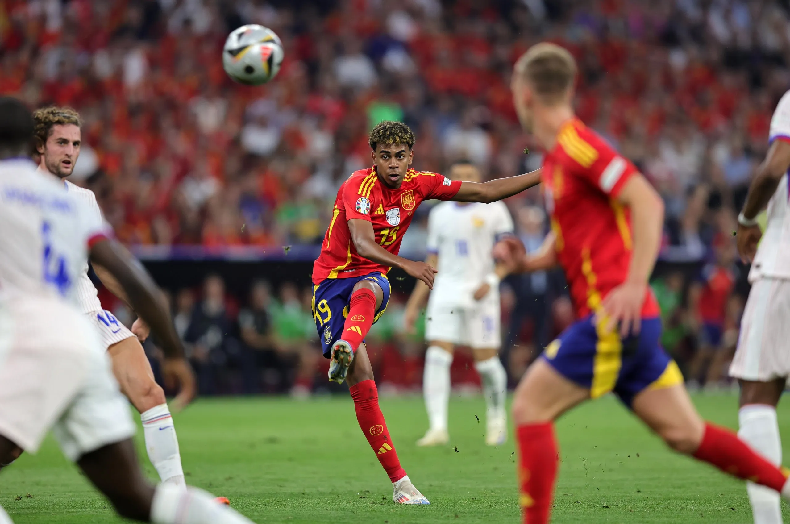 Lamine Yamal scores Spain’s first goal during the Euro 2024 semi-final against France in Munich