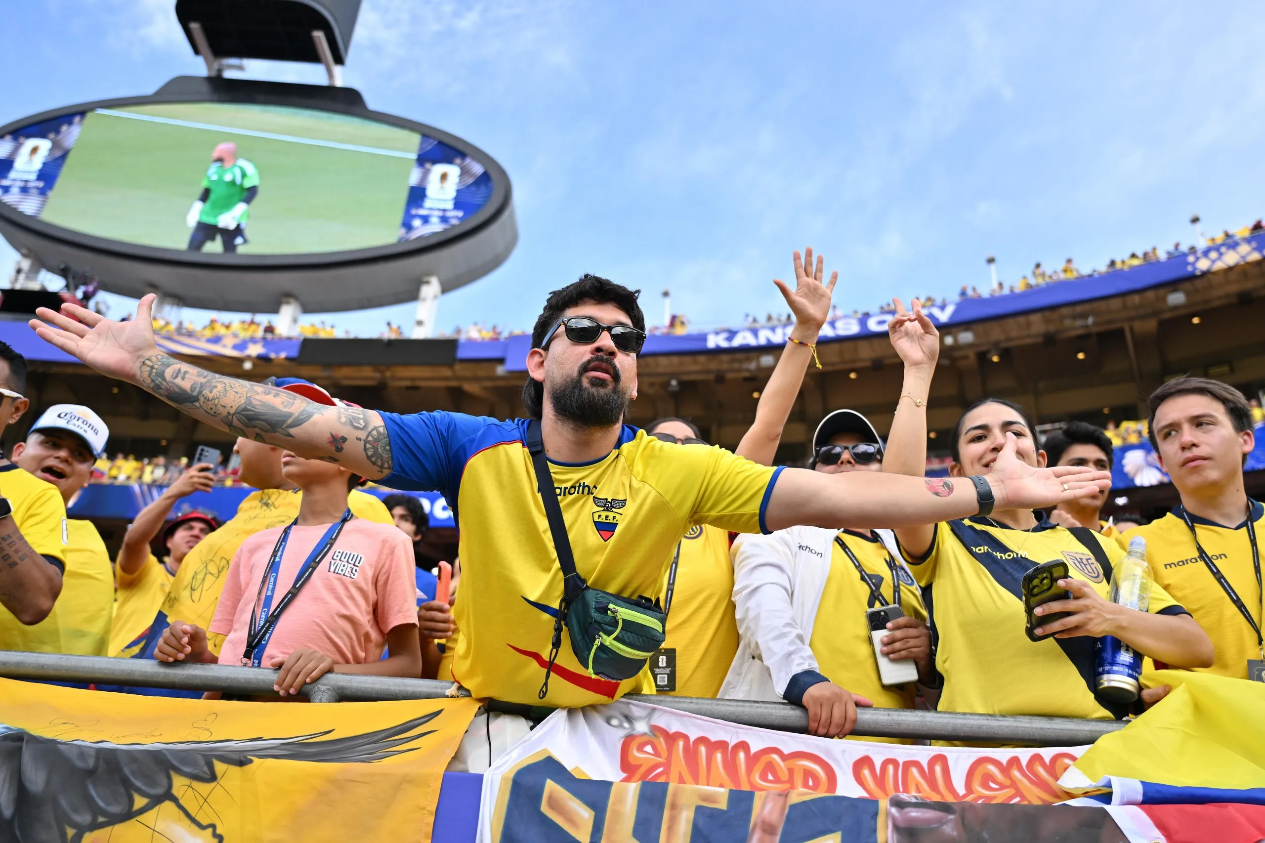 Supporters of Ecuador cheer ahead of the World Cup group stage match.