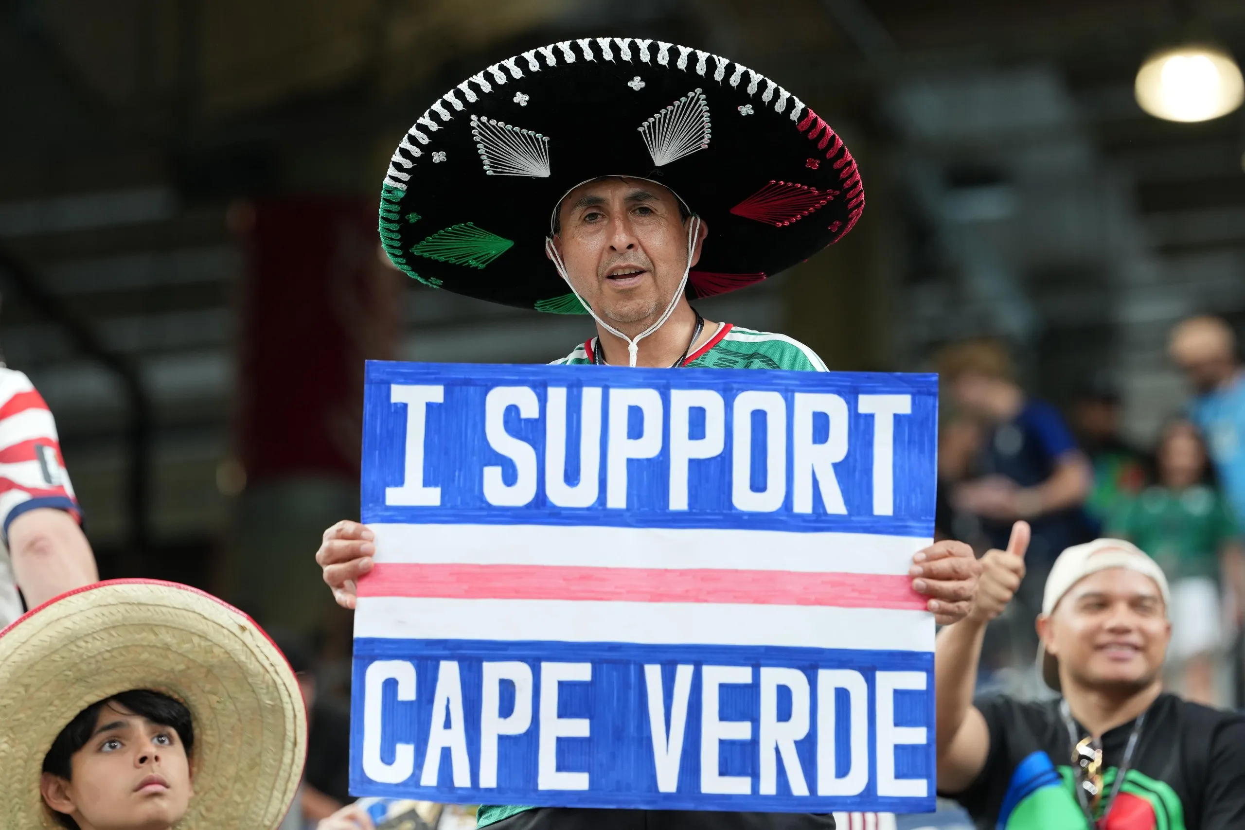 A fan looks on before the Group H match between Capo Verde and Saudi Arabia on Friday at Houston Stadium.