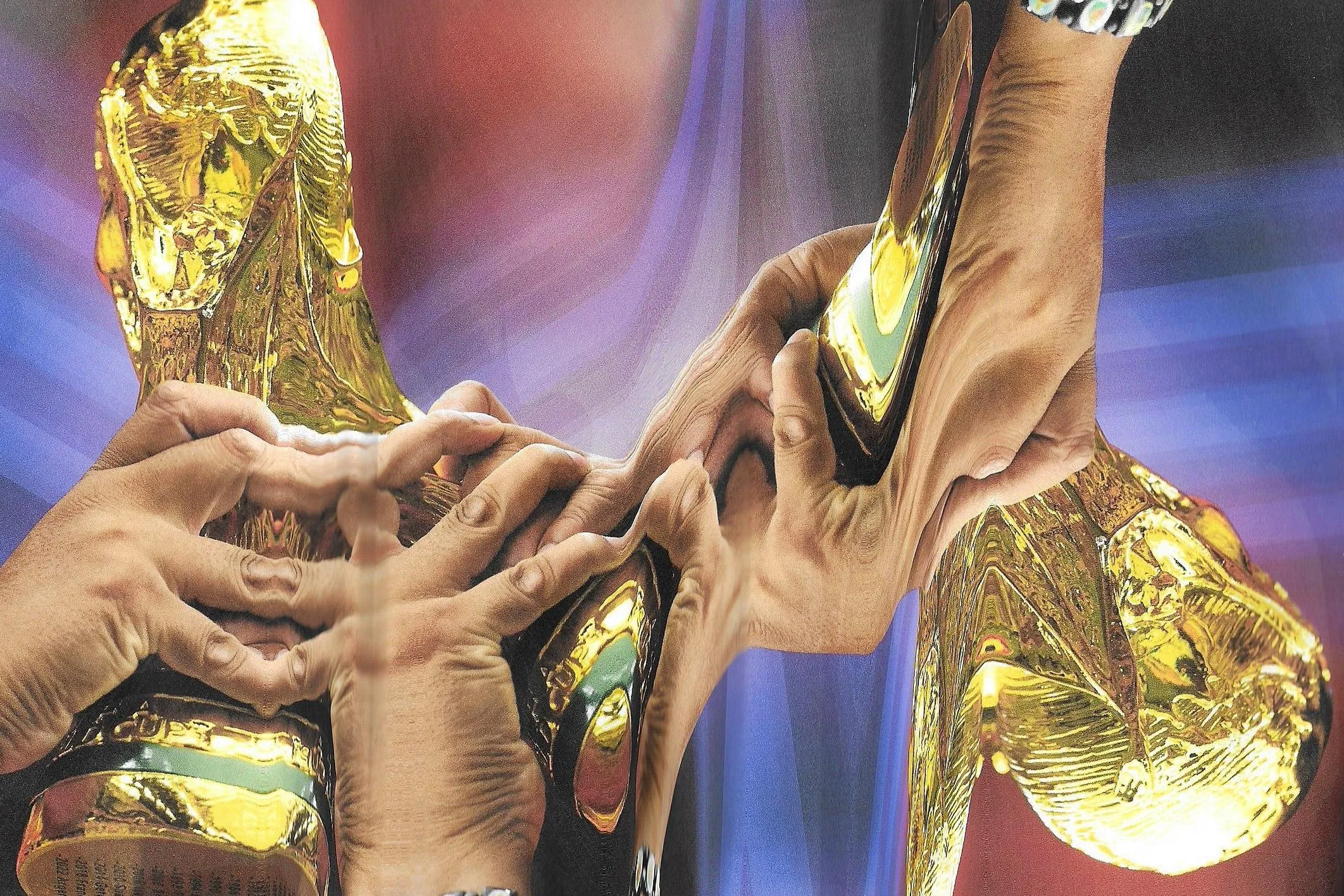 A replica World Cup trophy. Original photograph by Molly Darlington.
