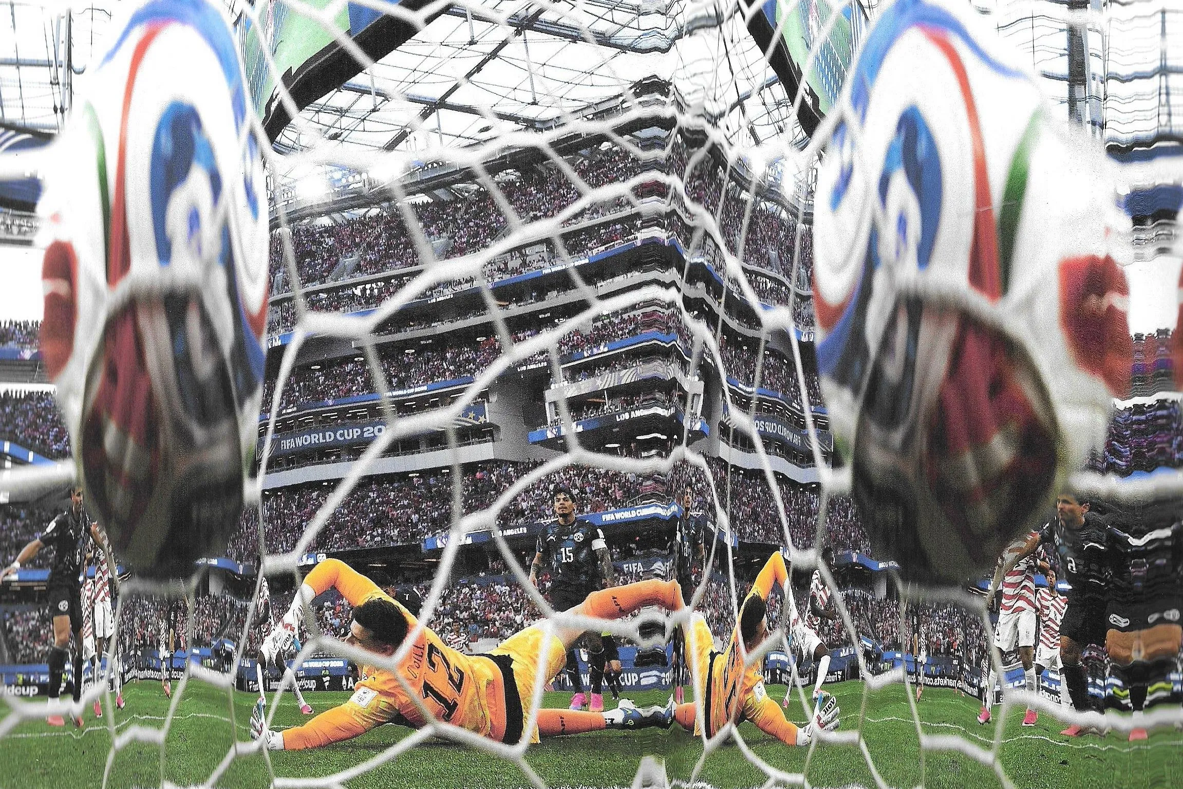 Folarin Balogun of the United States scores against Paraguay. Original photograph by Richard Heathcote.