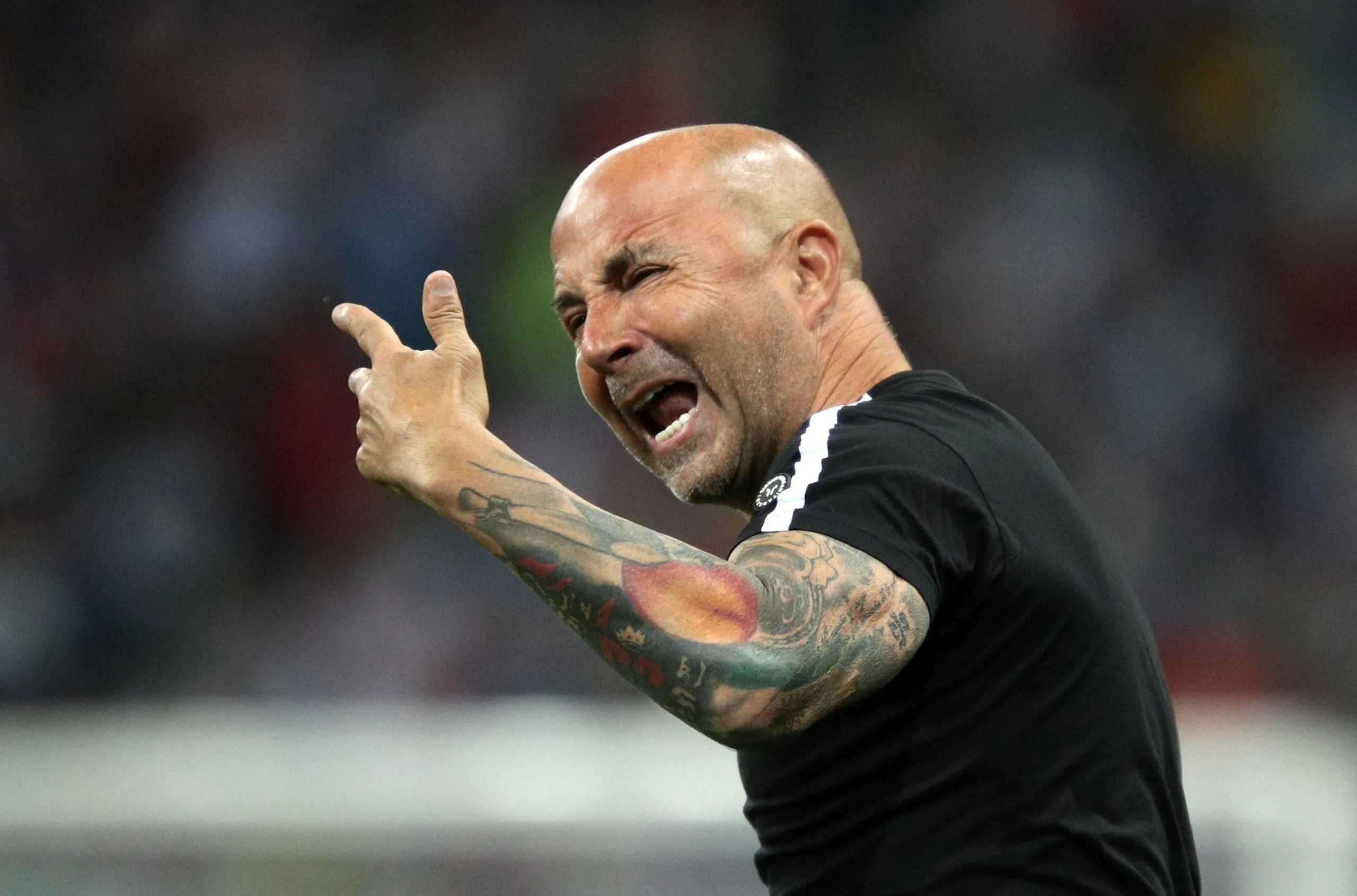Jorge Sampaoli reacts during Argentina’s 3-0 defeat by Croatia in the 2018 World Cup.