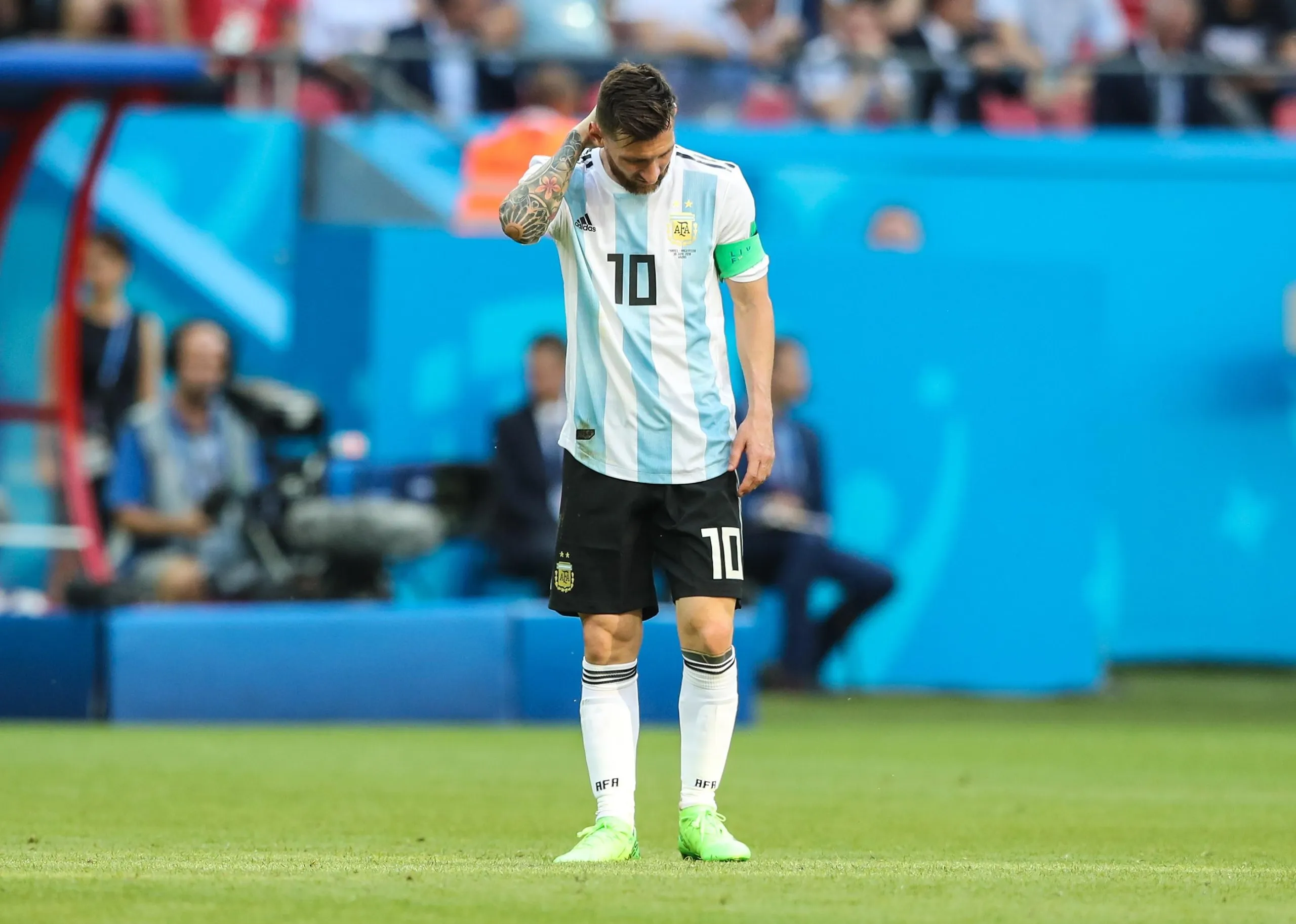 Lionel Messi struggles to contain his disappointment after Argentina’s World Cup exit in 2018