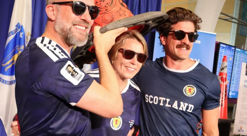 ‘It means love’: Scottish World Cup fans celebrate Boston with orange traffic cone