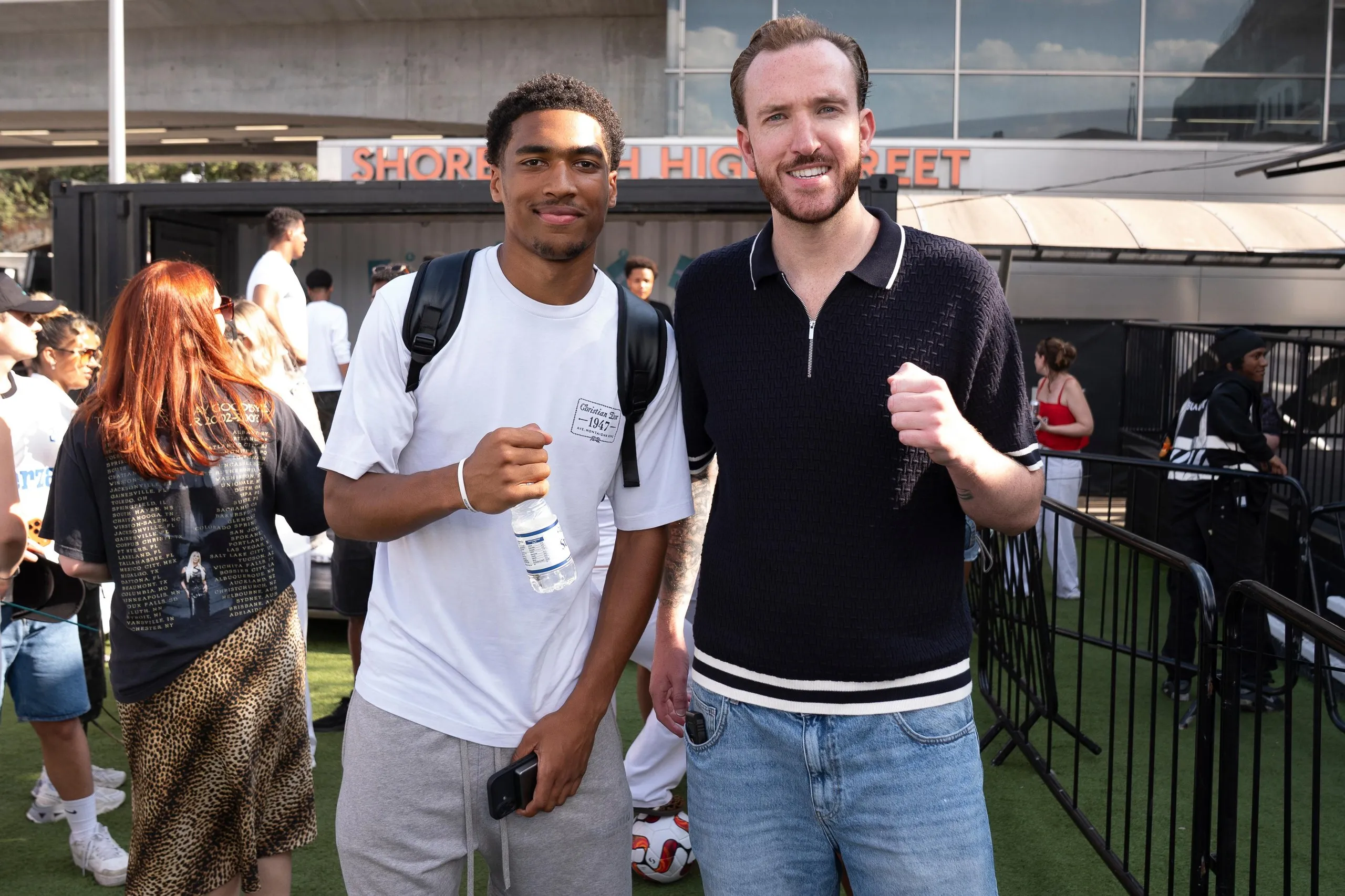 Michael Manneh, a contestant in the Jude Bellingham lookalike competition, stands beside Harry Kane lookalike Danny McLaughlin.