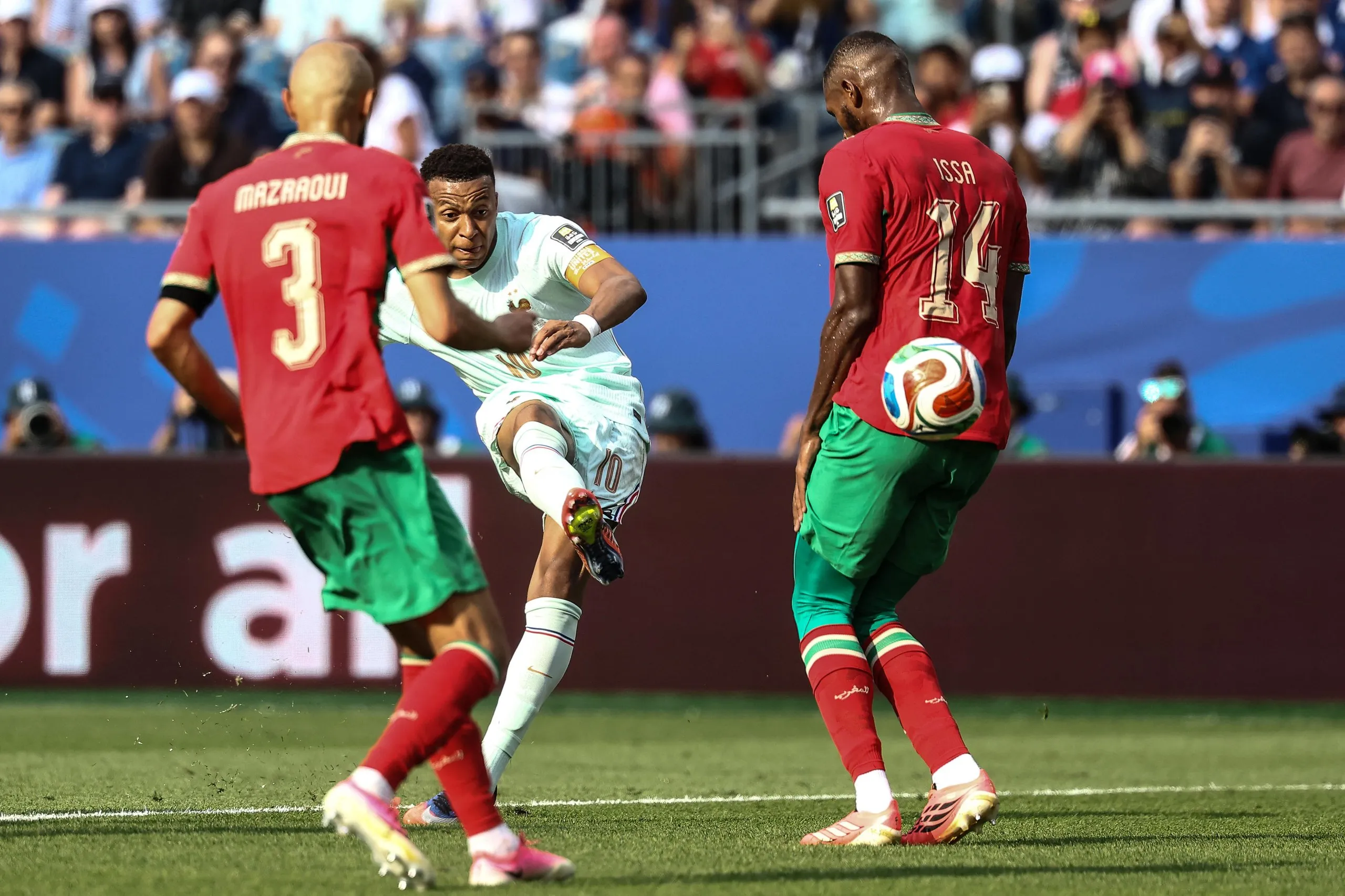 Mbappé scores France’s opener.