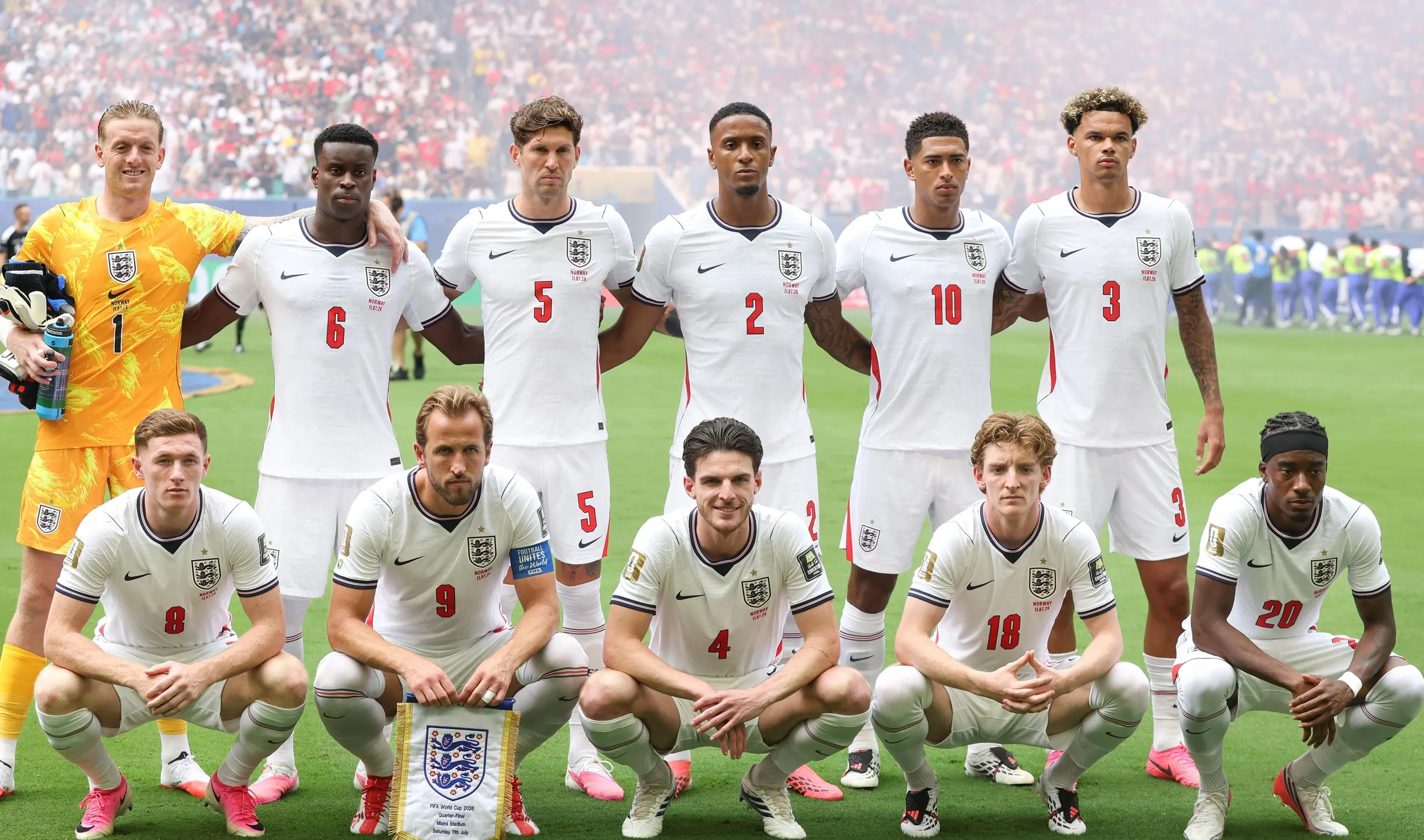 England team photo before their tWorld Cup 2026 quarter-final match against Norway.