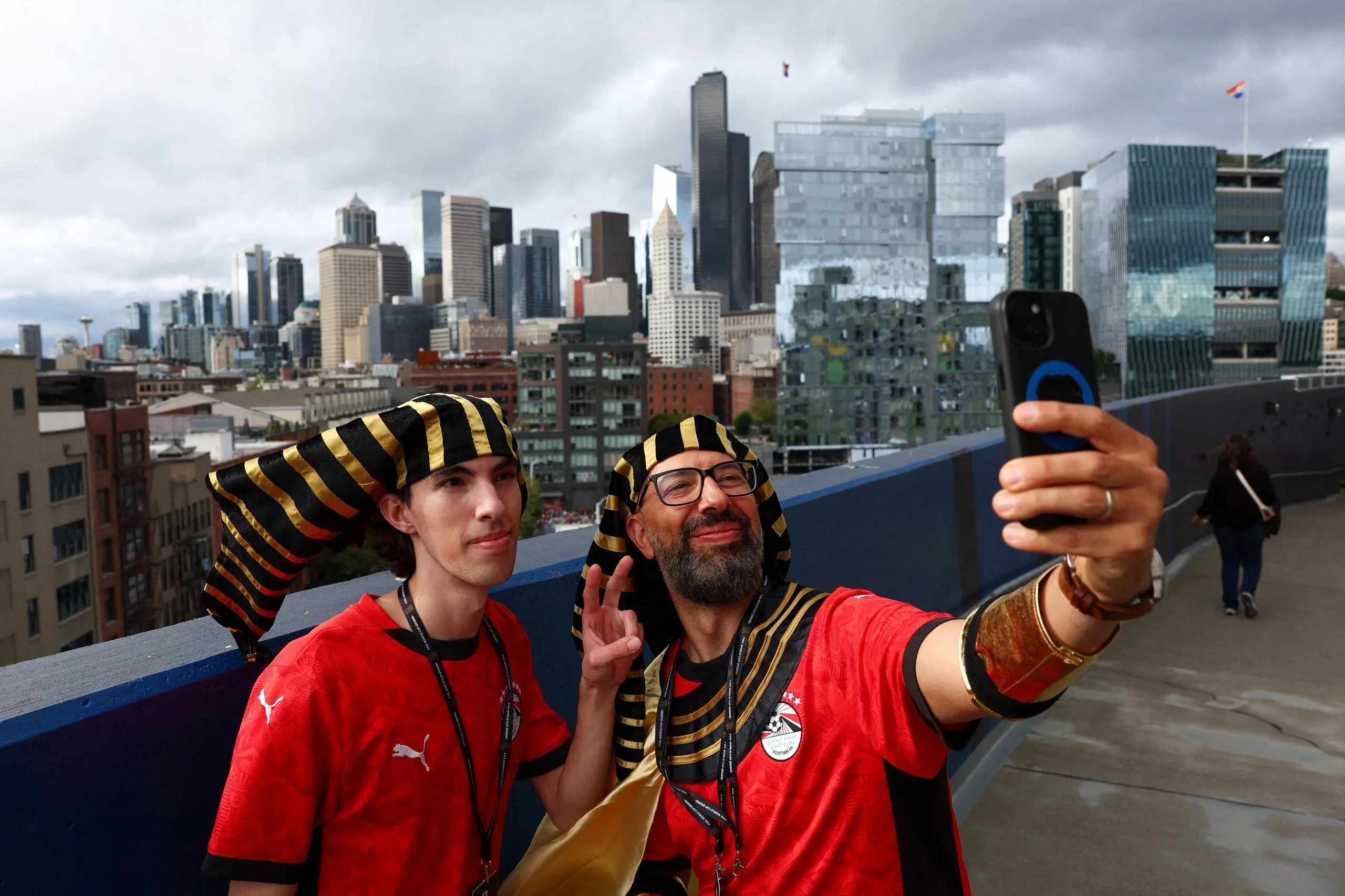 Egypt supporters take a selfie in Seattle before the 1-1 draw with Iran