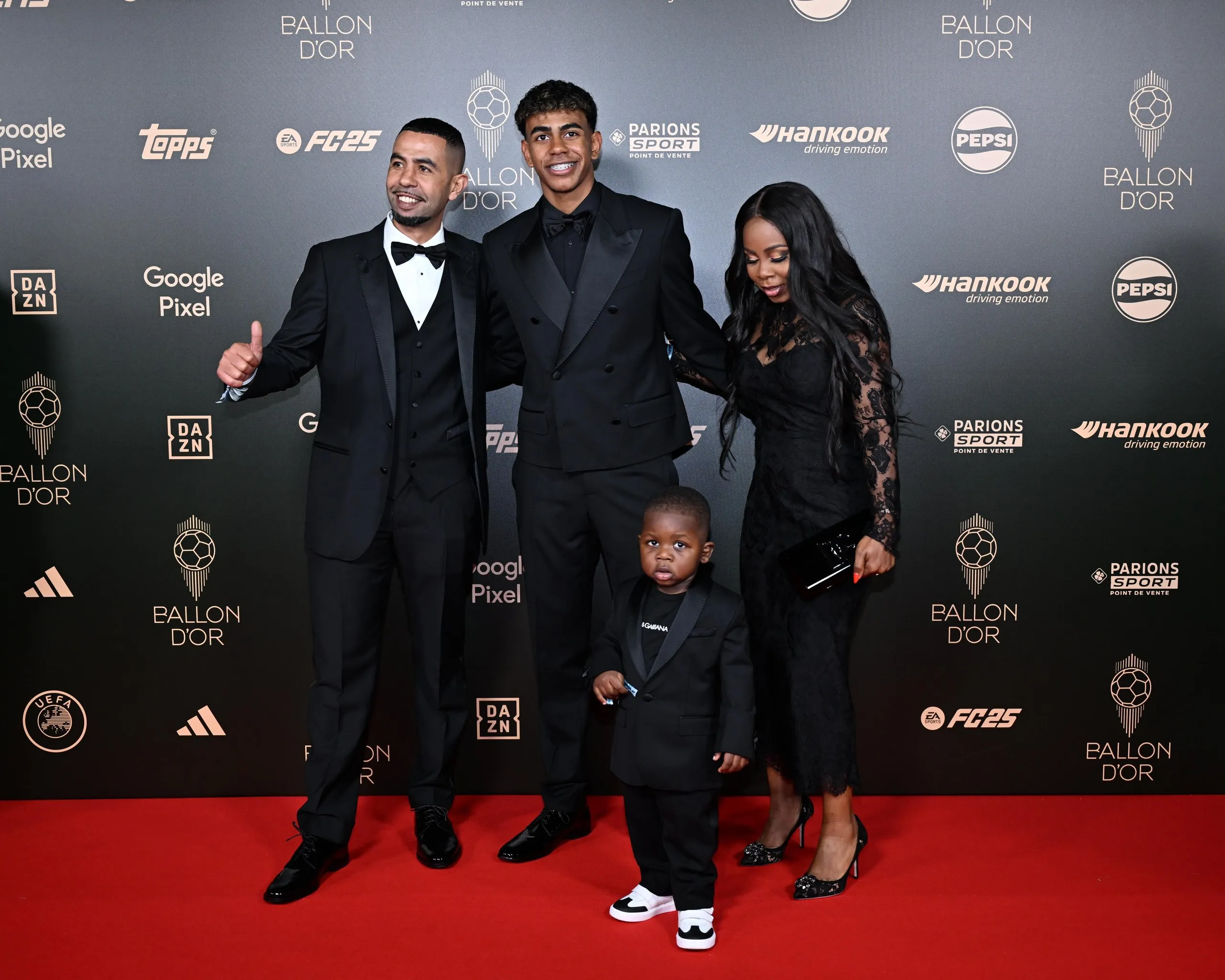 Lamine Yamal with his father, mother and brother Keyne at the 2024 Ballon d’Or ceremony